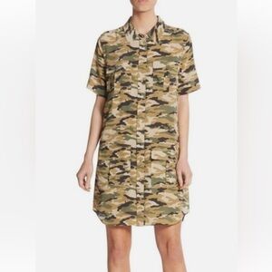 Equipment Remy utility camo dress Green and Brown Casual Button Down Shirt dress